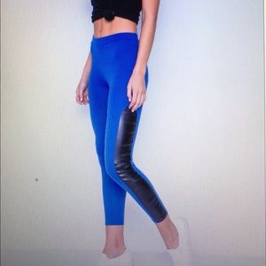blue leather pants womens